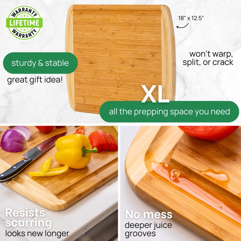 Greener Chef Organic 18 Inch Extra Large Bamboo Cutting Board with Lifetime Replacements - Non Toxic Wood Chopping Board with Juice Groove for Kitchen, Meat, Vegetables, and Food Prep Prep by Greener Chef - Image 3